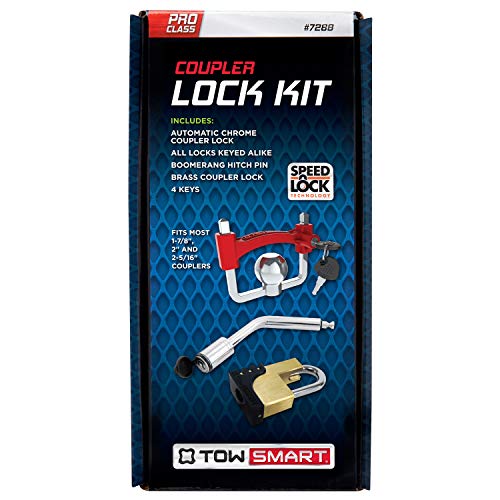 TOWSMART Coupler Anti-Theft Lock Kit – with Chrome Coupler Lock, Boomerang Hitch Pin, Brass Coupler Lock, 4 Keys – Secures Trailer in Tow and Protects Unhitched Trailer from Theft - Thumbnail 3