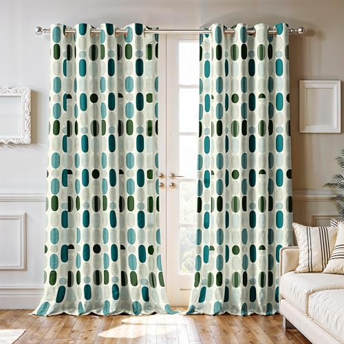 Image of Ultimate Trends Room Darkening Digital Printed Floral Geomatrical Prints Curtain 65-70% Opacity,Diamond Eyelets, Tie Back, Floral Geomatrical, 6 FEET Pack of 2,Teal and Green