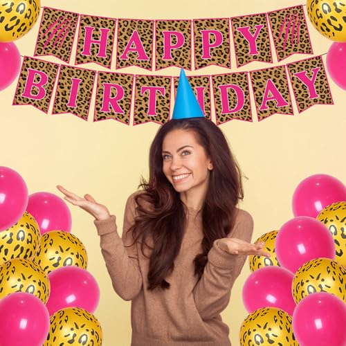 Image of 21 Pieces Cheetah Birthday Decorations Cheetah Birthday Banner Gold Leopard Spots Latex Balloons for Party Boy Girl Baby Shower Supplie