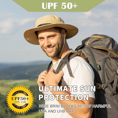 Image of Oversized XL XXL Waterproof Sun Hat for Big Heads Mesh Bucket Hat Wide Brim Adjustable Packable Hiking Beach Fishing