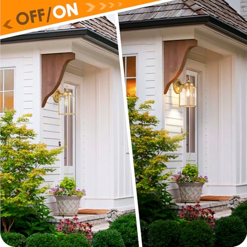 Image of MATAMEYE Large Outdoor Wall Lantern, Exterior Waterproof Wall Sconce Light Fixtures, Gold Front Door Lighting with Clear Beveled Glass, Anti-Rust E26 Socket Porch Lamp, 2 Pack