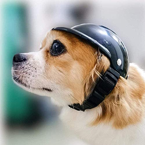 Lepidi Hundehelm für Hunde, Schwarz Plastik Haustier Einstellbare Helm, Welpen Katze Hut Helme mit Entlüftung, Coole Motorrad Hundehelm für Katzen, Kleine, Mittelgroße Hunde Radfahren Outdoor