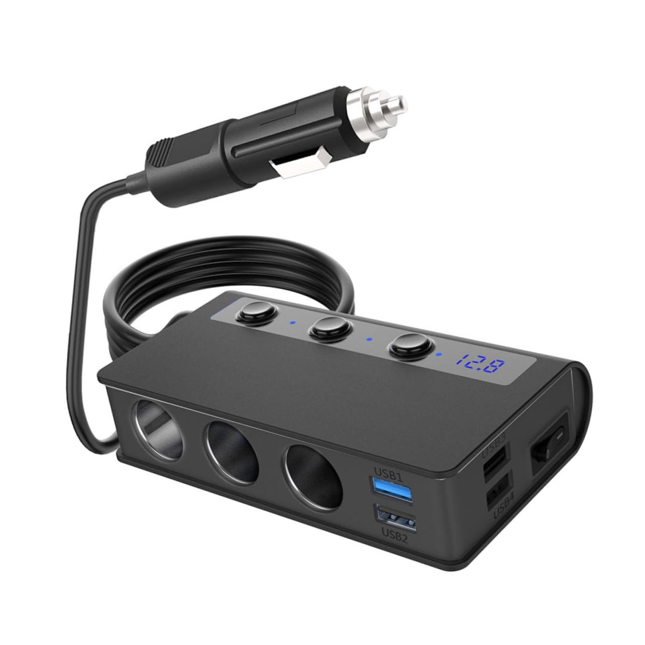 Operitacx Adattatore Accendisigari Auto Nero 180w 3 Porte USB e 1 Presa Accendisigari, Caricatore Multiplo PC Interruttore Indipendente per Ricarica Simultanea e Sicura