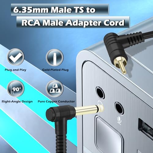 Cable adaptador 6.6 ft 1/4" a RCA ángulo 90° miniatura 5