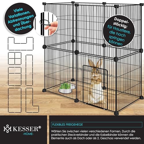 KESSER® Freigehege Gittergehege für Kaninchen aus Metallgitter XXL Kleintiergehege Meerschweinchen Gehege Freilauf, Kleintierkäfig Laufgitter Hasenstall für Innen/draußen, inkl. Komplettset & Flasche