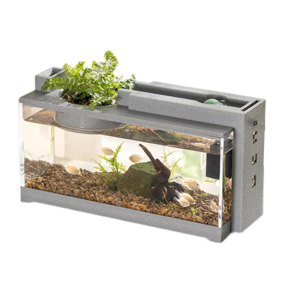 Acuario con Textura De Piedra De Plástico, Pecera Tropical De Mesa con Almohadilla Térmica Extraíble, Kit De Pecera Betta De Escritorio, Iniciador De Peces para Mascotas Pequeñas para Oficina