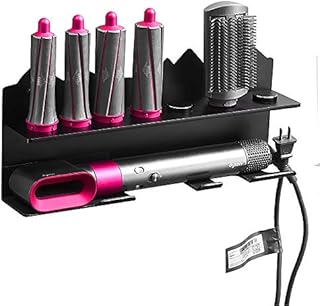 Kyrio Wall Mount Hair Dryer Holder for Dyson Hairdryer Airwrap Styler Hair Curler and 7 Curls Barrels Curling Kit Organizer Rack Wall Bracket Stand Storage Organizer Black