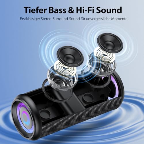 dotn Bluetooth Lautsprecher, Musikbox Bluetooth 5.4 mit RGB Licht, Tragbare Bluetooth Box, Freisprechfunktion, IPX7 wasserdicht… – Ansicht 2