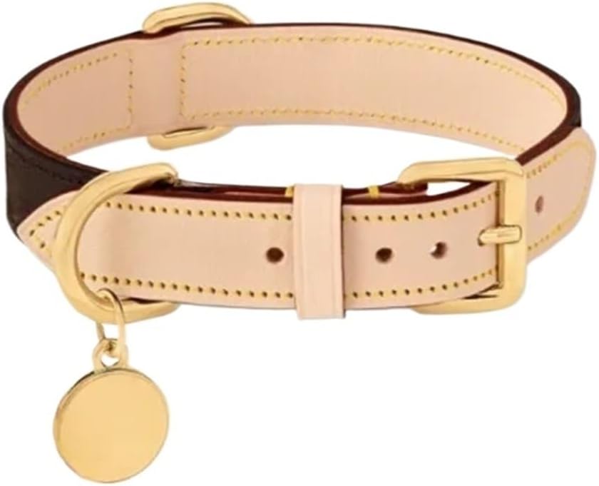 Cowhide Leather Pet Collar, for Small Puppies(White M)