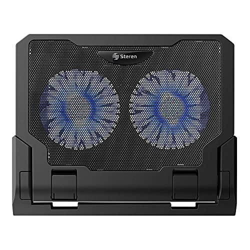 Steren COM-098 Base de enfriamiento para laptop, de 5 posiciones, Diseño ergonómico, Operación silenciosa, 2 ventiladores con luz LED, puerto USB