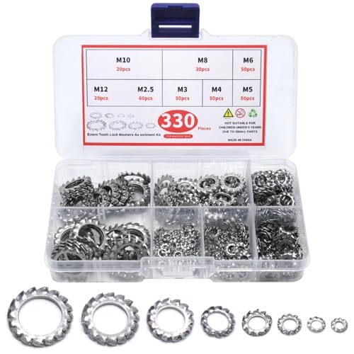 lyualma 330 Pezzi Rondelle Dentate Esterne in Acciaio Inossidabile 304 Zigrinate con Rondella Dentata 8 Dimensioni Set Assortimento M2.5 M3 M4 M5 M6 M8 M10 M12