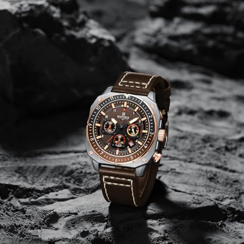 Image of NAVIFORCE NF8057 Square Vintage Military Chronograph Genuine Leather Analog Watch