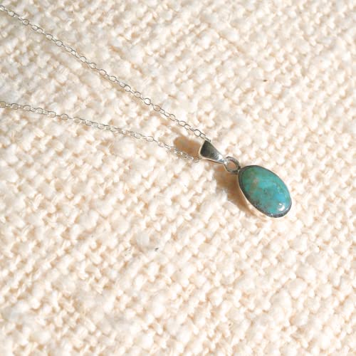 Natural Turquoise Pendant Necklace, 925 Silver Sterling Authentic Turquoise Stone (Oval Turquoise) #TOP5