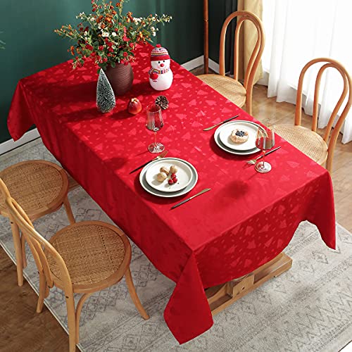 Christmas Tablecloth Rectangle, Jacquard Table Cloth Spillproof and Wrinkle Resistant with Christmas Tree Patterns for Dining Room & Holiday Decoration (Red, Rectangle/Oblong, 60" x 84" (6-8 Seats)) – Image 3