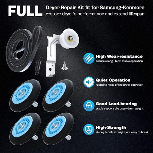 DV45H7000EW A2 DV42H5000EW A3 Parts Replacement for Samsung Dryer Roller Replacement Kit DC97-16782A Dryer Belt 6602-001655 Idler Pulley DC93-00634A Tension Spring DV42H5200EW A3 DV48H7400EW LUXRILIX