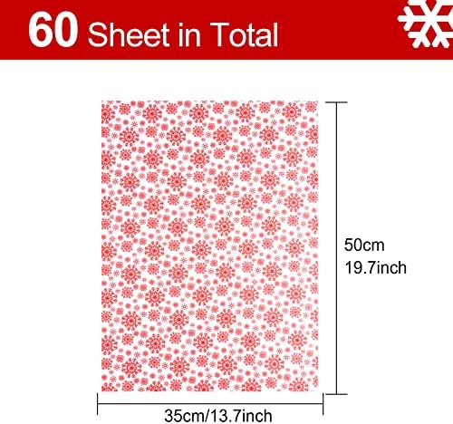 MIAHART 60 Sheets Christmas Snowflake Tissue Paper Red Snowflake Bulk 50*35cm Christmas Wrapping Paper for DIY and Craft Gift Bags New Year Decorations