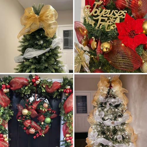Rollos de malla navideña con cinta de malla decorativa metálica 10 yardas 8