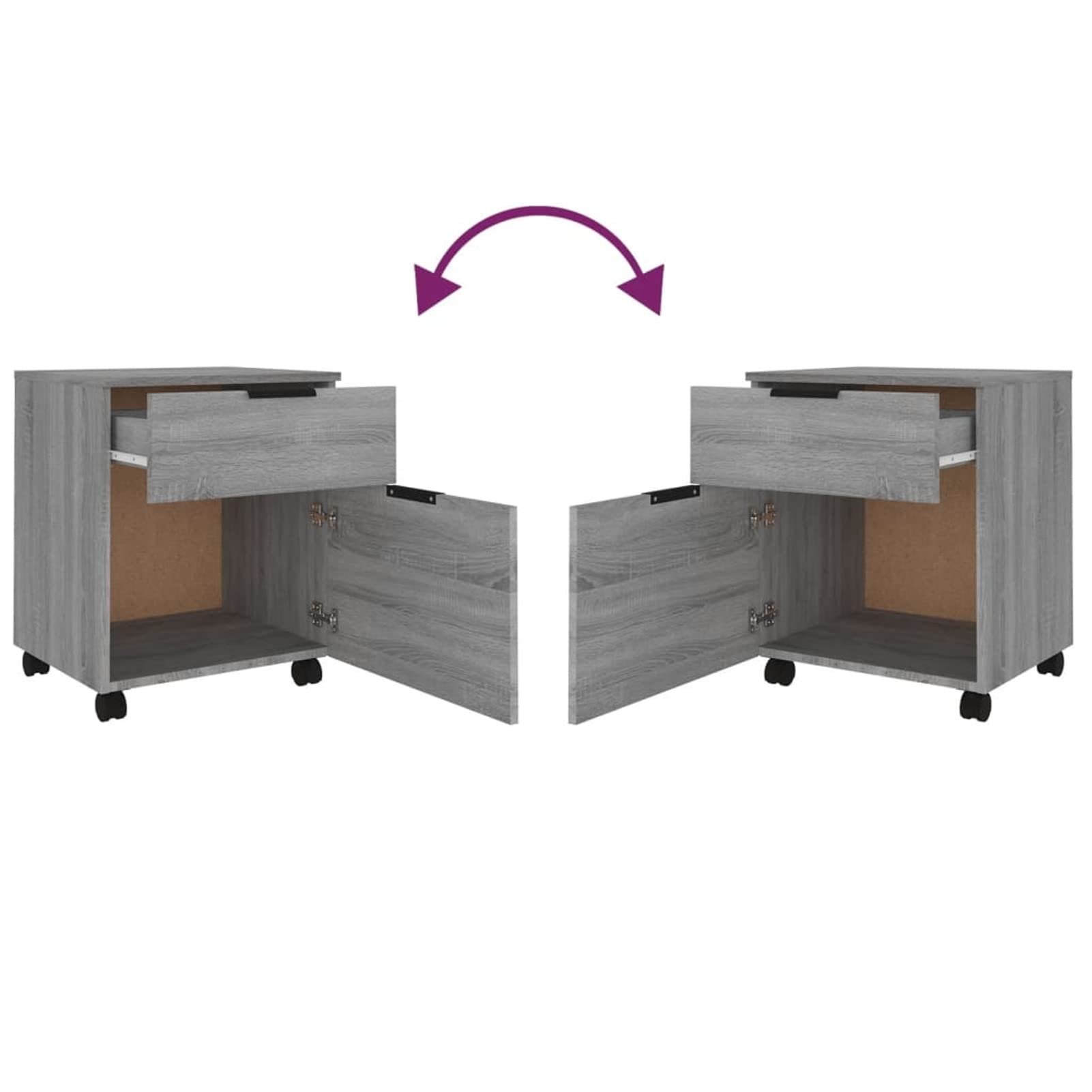 ARKEM Cassettiera, Mobiletto da Ufficio con Serratura,Regolabile per Cartelle Sospese, Superficie Testurizzata, per Ufficio, Studio,Schedario con Ruote Grigio Sonoma 45x38x54 cm Legno Multistrato