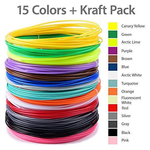 15 Charming Colors. 300ft 3D Pen Filament Refills. Bonus Glow in The Dark Color Included - 1.75mm ABS. Pure. Colorful. Fun. Inside.