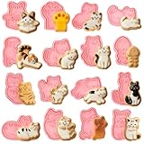 Jspupifip 16 Pack Mini Cute Cat Animal Cookie Cutters Set, 3D Cookie Plunger Stamps Cartoon Animal DIY Press Molds Baby Shower Cracker Cutters Birthday Party Baking Supplies Clay Biscuit Molds