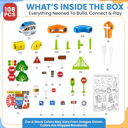 Image of Kidology 108Pcs Magnetic Train Track Set for Kids | Anti Gravity Vertical Climb Train Toy with a Rechargeable Trains | STEM Building Toy for Boys & Girls | Birthday Gift