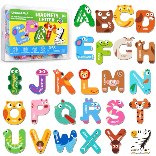 Magnetic Letters, Fridge Alphabet Magnets ABC for Toddlers 1-3, 26 PCS Cute Animal Uppercase Refrigerator Toys, Preschool Spelling Learning Games, Ideal Educational Gift for Kids 3 4 5 Years Old