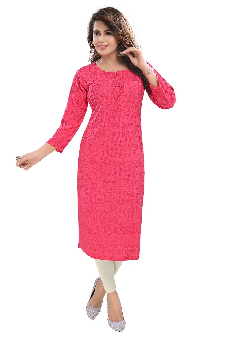 DARIKA Women's Cotton Chikankari Straight Kurti Multiple Color in from Small to Plus Size.