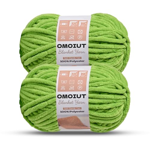 Image of OMoiout Chunky Chenille Yarn for Crocheting, 2 Pack Soft Baby Blanket Yarn, #7 Super Bulky, Chunky Knit Blanket Crochet Yarn, 14 oz /218.7 yds Fluffy Velvet Amigurumi Yarn(2 Lime Green)