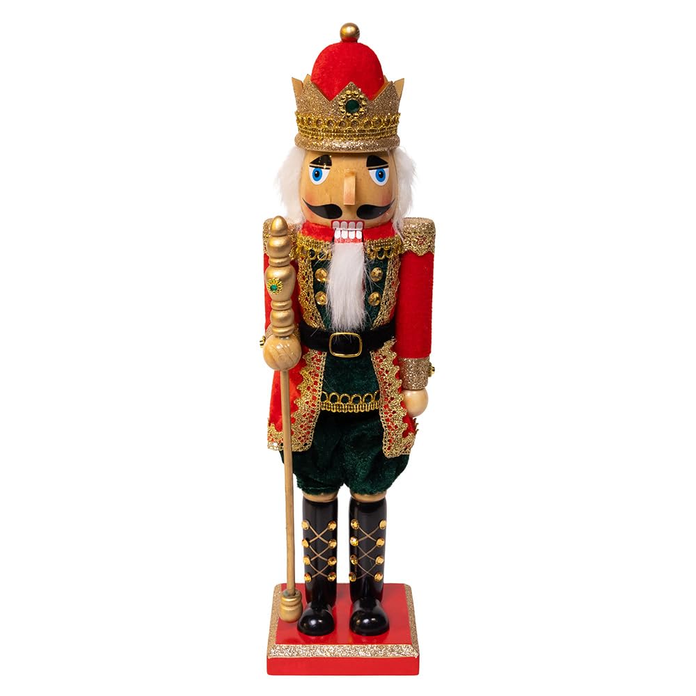 Casse-Noisette Roi Rouge et Vert Kurt Adler 38 cm en bois peint pour décoration traditionnelle