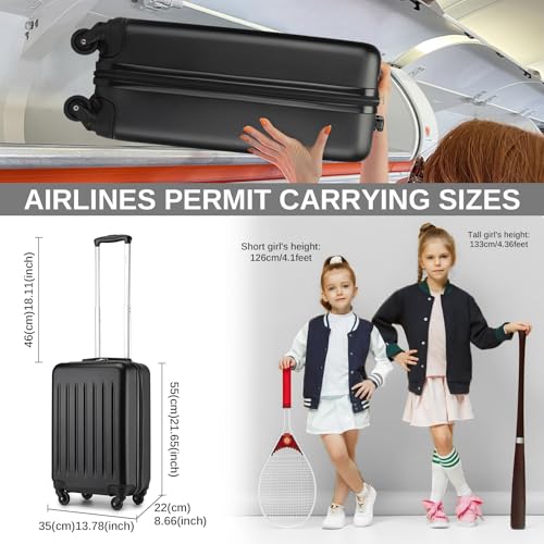 Kono 20-Inch Small Hardside Carry-on Suitcase with Spinner Wheels, Lightweight Rolling Cabin Suitcase for Airplane Travel (Black, for 1-3 Days of Travel)2