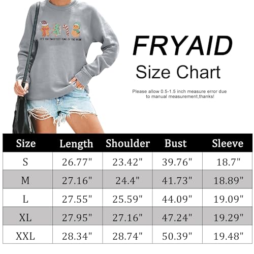 FRYAID Camisa de Natal feminina engraçada de biscoito de gengibre moletom gráfico Feliz Natal camisa