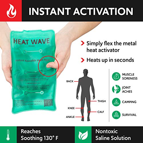 Made in USA: Heat Wave Instant Reusable Heat Packs – Medium (5x9”), Reusable Heat Pack for Muscle Aches, Back Pain, Pain Relief, Click Heat - Thumbnail 3