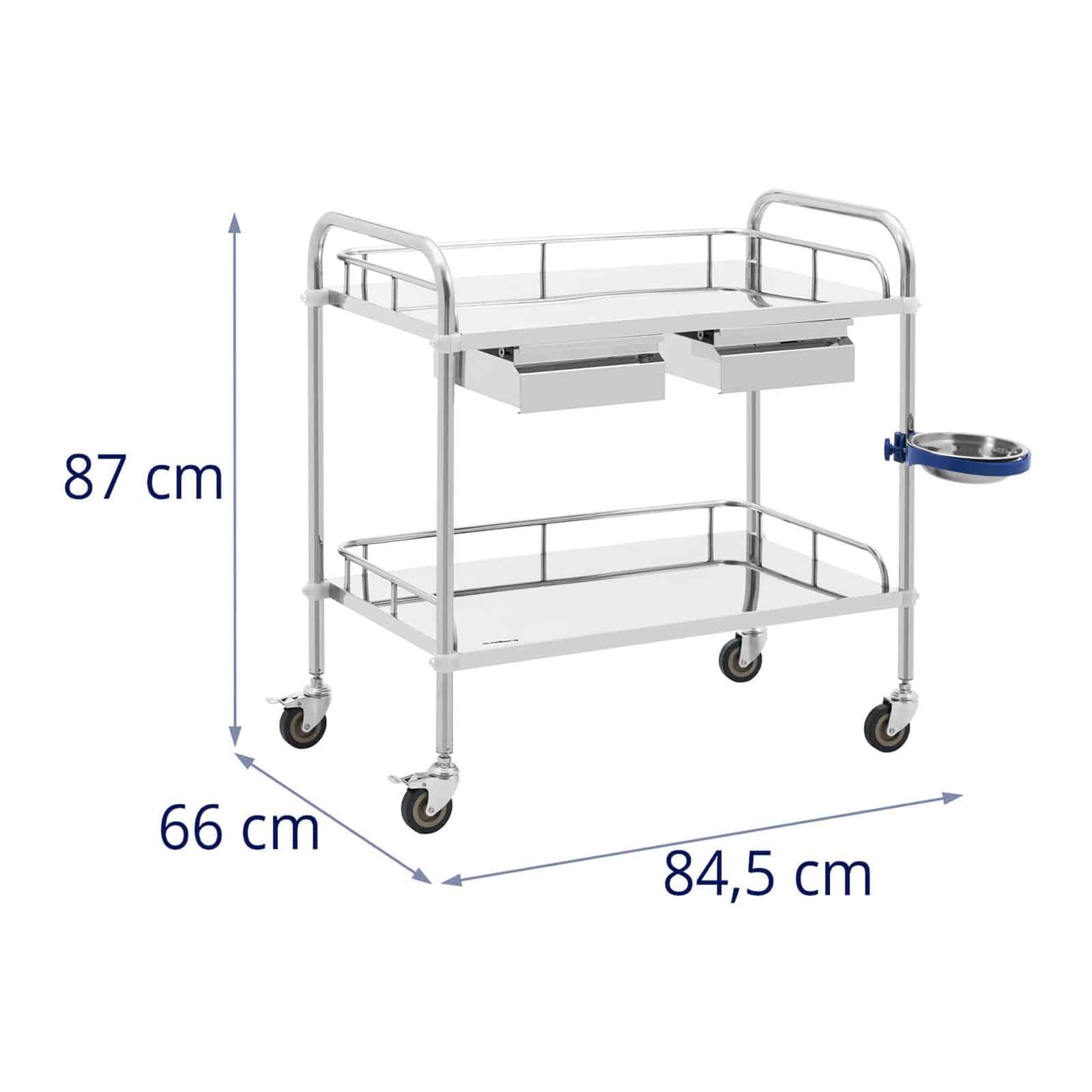 Steinberg Systems SBS-LF-132 - Carrello da laboratorio in acciaio inox, 2 ripiani, 74 x 44 x 13 cm, 2 cassetti, 20 kg