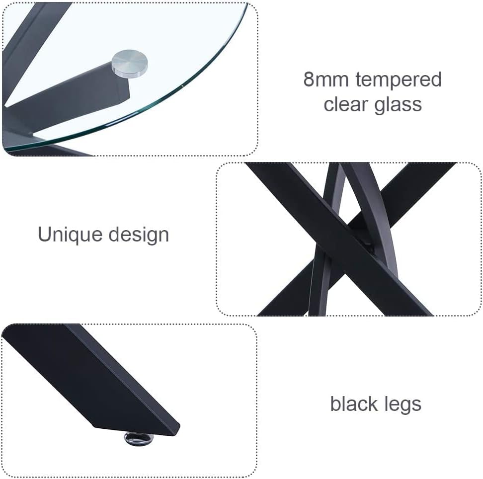 Miniatura 5 de Mesa de comedor redonda de vidrio templado para 2-4 personas con patas de metal, mesa de cocina pequeña moderna de 35.5 pulgadas para cocina comedor