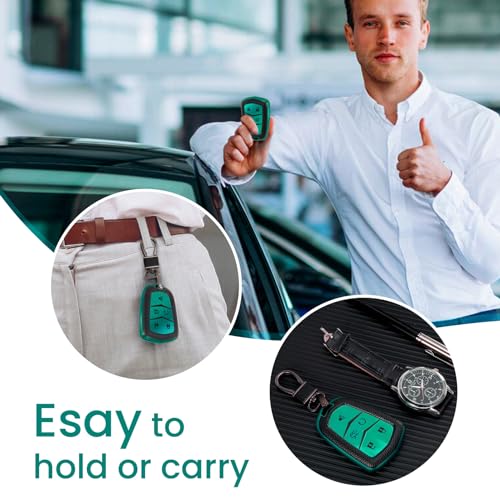 Image of Key Fob Cover for Cadillac, Leather-Style Keychain Tab, Green