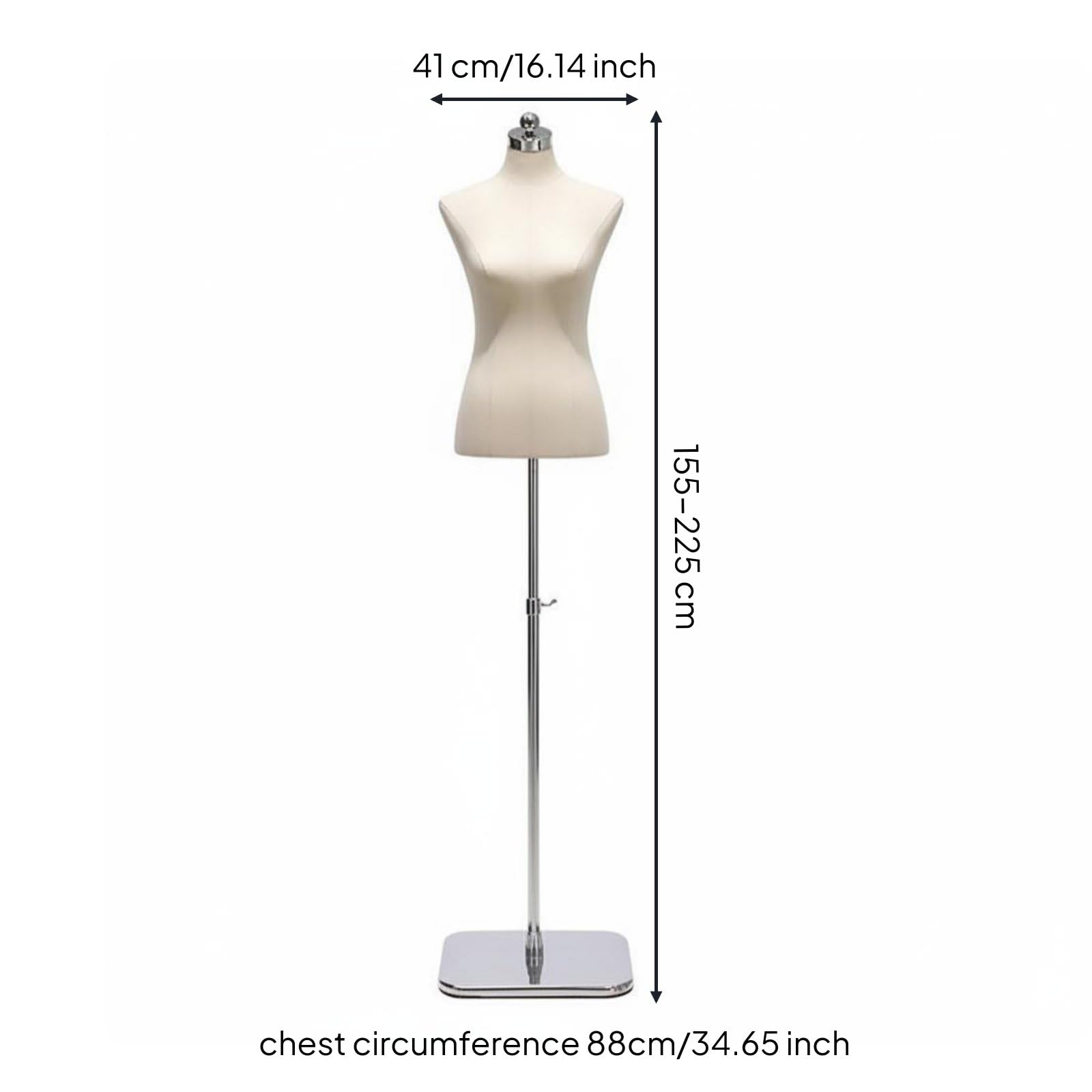 Manichino Donna Manichino da Cucito Torso Femminile Busto Espositivo Corpo in Schiuma Rivestito Tessuto per Fitting , Argento , Base Quadrata A Specchio Argento