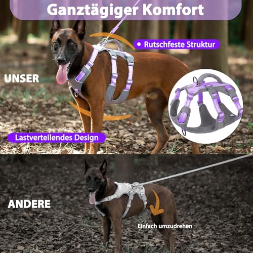 Huntboo Sicherheitsgeschirr Hund Ausbruchsicher, Panikgeschirr für Hunde, Reflektierendes Geschirr Hund mit Griff, Verstellbare Hundegeschirr für kleine, mittelgroße und große Hunde (Lavendel Lila,M)