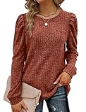 Geifa Womens Fall Fashion 2023 Tunic Sweaters Puff Long Sleeve Shirts for Women Dressy Caramel M