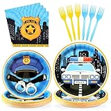96 Pcs Police Party Supplies Police Graduation Party Decorations Police Theme Plates and Napkins Disposable Tableware Set for Police Academy Graduation Promotion Birthday Retirement Party Serves 24