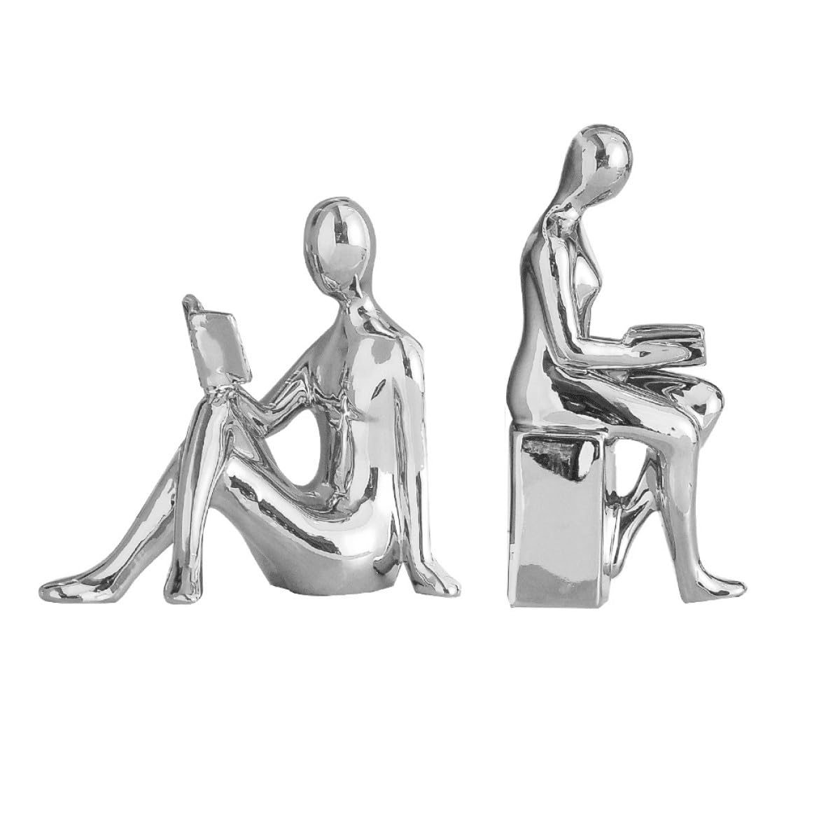 Serre-livres figurines de lecture argentées déco de table pour salon cocooning