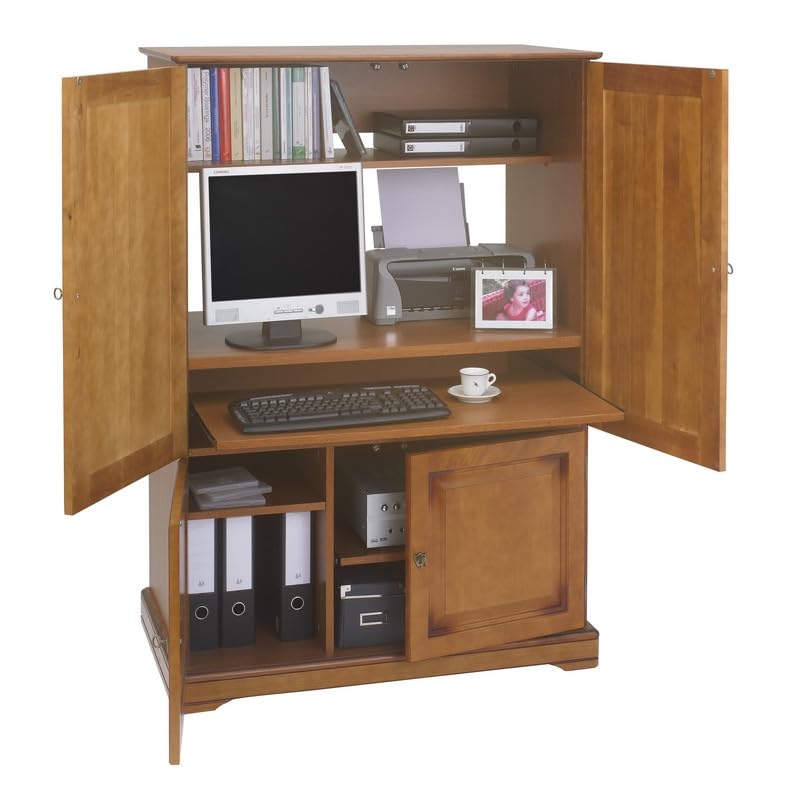 Armoire Informatique Merisier 4 Portes 7 Niches L 97 H 141 P 54 cm