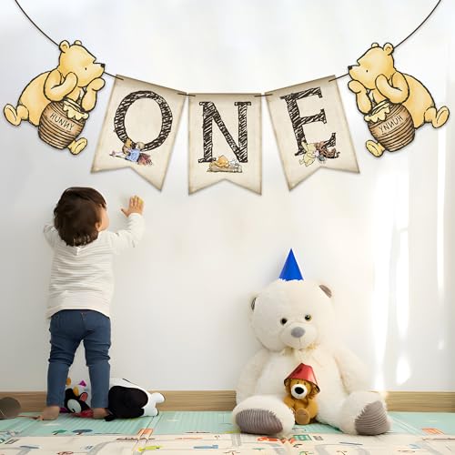Image of Winnie One Banner for Baby Shower Decorations First Birthday Party Banner One Birthday Decoration