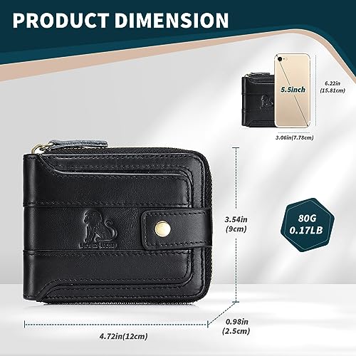BAIGIO Genuine Leather Wallets for Men Multi Card Purse with Zipper Wallet Men RFID Blocking Coin Pocket (Type 2-Black)3