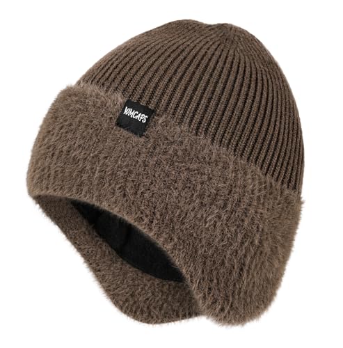 Image of Wmcaps Winter Fleece Line Beanie with Earflap for Men Women, Outdoor Warm Thermal Knitted Hat Stocking Caps