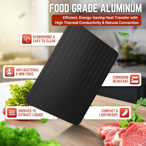 Flexzion Defrost Tray for Frozen Meat – Efficient Defrosting Plate, 10x Faster Non-Stick Aluminum Alloy Meat Thawing Board for Frozen Food & Meat, Black by Flexzion - Image 3