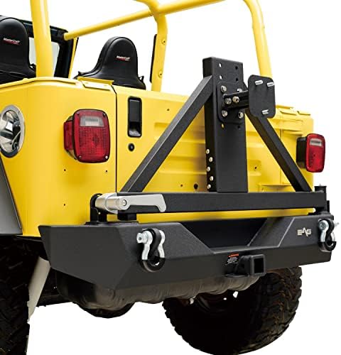 EAG TJ YJ Steel Rear Bumper with Tire Carrier & Hitch Receiver Fit for 87-06 Jeep Wrangler TJ YJ