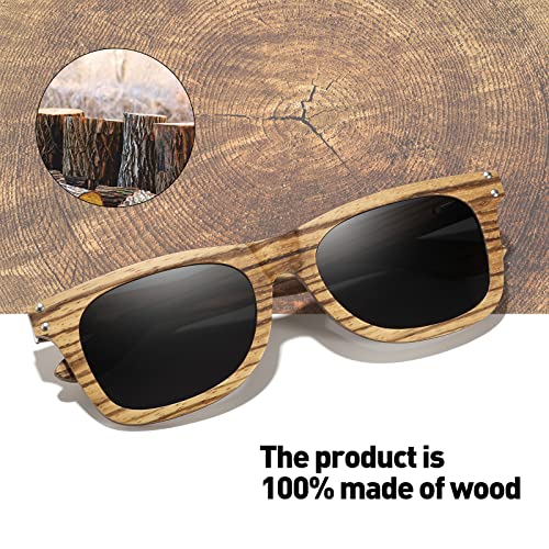 Wood sunglasses Frame and metal spring | Polarized Wooden Layer Zebra Wood For Men and Women | 100% UVA/UVB Protection3