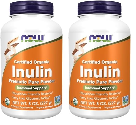 NOW Supplements, Inulin Prebiotic Pure Powder, Certified Organic, Non-GMO Project Verified, Intestinal Support*, 8-Ounce (Pack of 2)USDA Organic