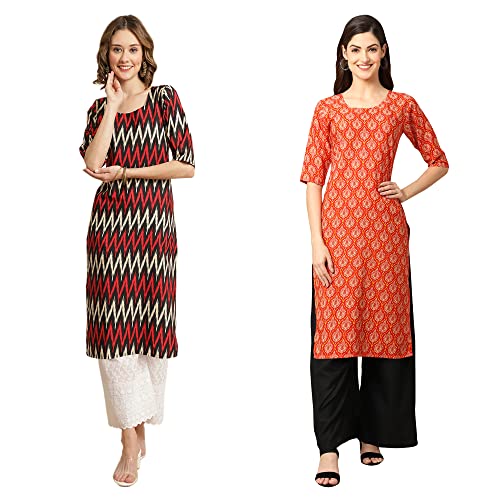 Image of Pinkmint Women's Crepe Digital Print Straight Kurta [Pack of 2]
