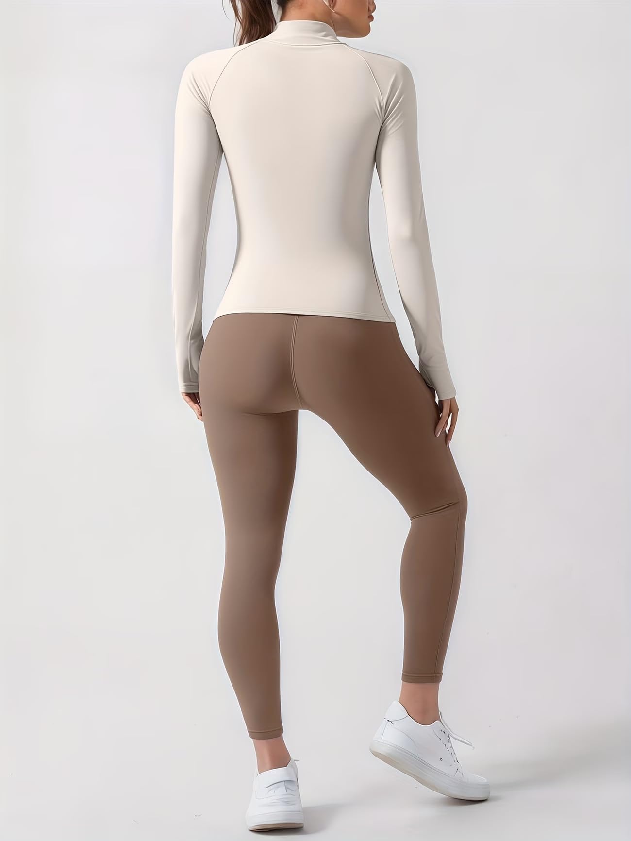 Ensemble de yoga 4 pièces pour femme avec fermeture éclair - Veste à manches longues - Leggings de sport rembourrés - Pour course à pied, fitness - Survêtement sans couture